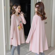 Pregnant women spring suit out of fashion models net red maternity dress Western style spring loose t-shirt belly pants two-piece set