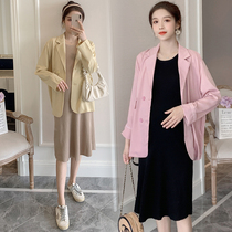 Pregnant women autumn suit fashion model 2021 Spring and Autumn New loose small blazer knitted vest dress