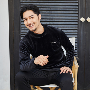 秋冬季中年男士长袖T恤加绒加厚保暖衣服半高领秋衣打底衫卫衣