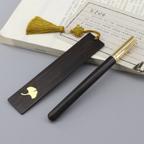 Chinese style mahogany brass inlaid ginkgo leaf antique tassel bookmark Classical creative purple sandalwood signature pen Holiday gifts high-end cultural and creative business gifts can be customized lettering