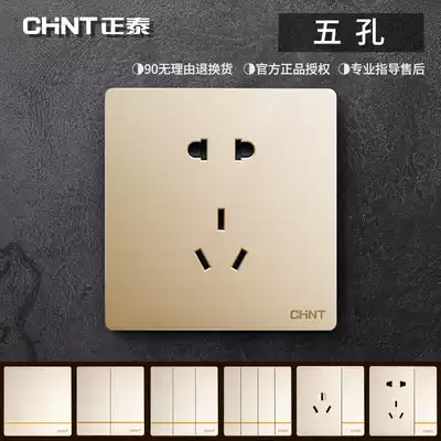 Zhengtai 86 socket panel 2L Champagne gold five-hole 5-eye two-three plug power supply household wall switch flame retardant concealed