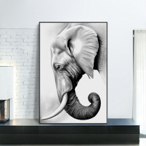 Elephant decorative painting black and white gray porch oil painting hanging painting modern simple corridor aisle painting living room painting large size