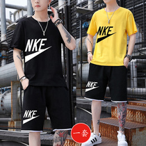 Short-sleeved T-shirt mens ins trend sports suit summer loose student handsome set with mens designer clothes