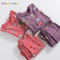 Girls autumn clothes and trousers set cotton childrens thermal underwear girls pajamas spring and autumn small Big Baby Cotton