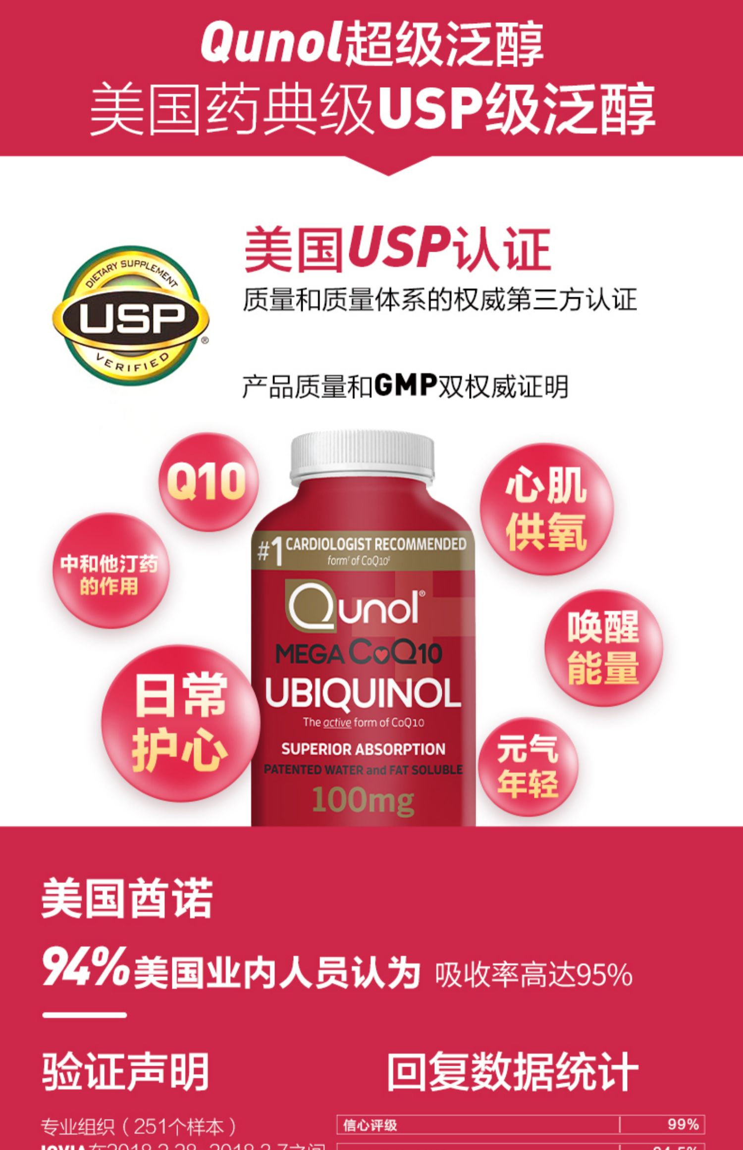 Qunol超级泛醇辅酶q10胶囊120粒*2瓶