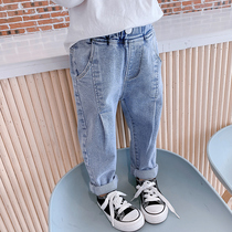 Girls jeans spring and autumn children Foreign style wear trousers 2021 new childrens clothing autumn pants