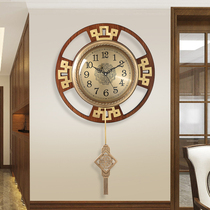New Chinese style solid wood pure copper wall clock Living room light luxury wall clock household wall clock Atmospheric fashion bedroom wall clock