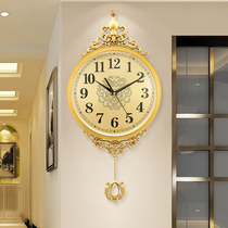 Pure copper European-style wall clock Light luxury household living room wall watch Retro luxury swing watch atmospheric wall hanging American wall clock