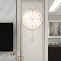 Light luxury deer head European-style wall clock household living room fashion wall clock creative clock Net red simple modern wall clock