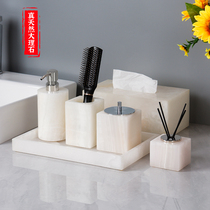 Natural marble lotion bottle bathroom toiletry five-piece set bathroom hand sanitizer bottle tray hotel light luxury decoration