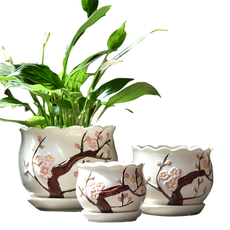 Large flower pot ceramics with tray was Chinese wind contracted creative move household more than other meat flower pot