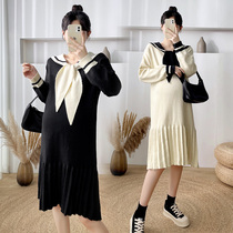 Pregnant women dress autumn dress long knitted bottom autumn dress 2021 New skirt tide mom autumn winter fashion