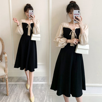Pregnant women autumn 2021 New Tide autumn fashion dress Spring and Autumn long Korean version of splice skirt