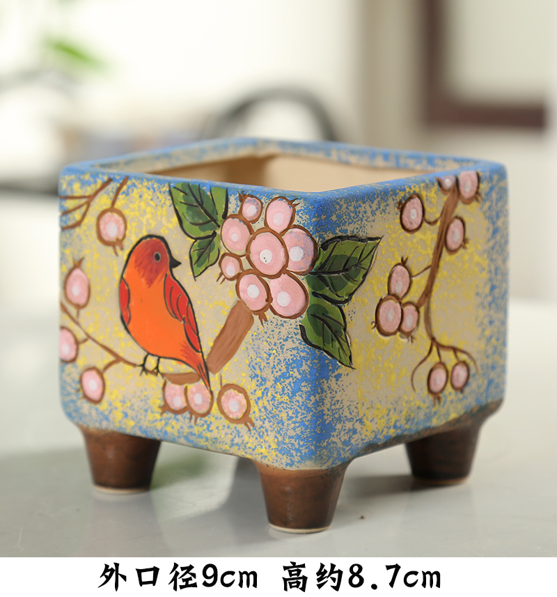 End fleshy flowerpot ceramic specials Korean hand - made birds through basin unit interior pockets pottery flowerpot more than meat