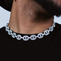 CHALAVRODW Japanese words Cuban chain necklace sailors European and American Tide brand ins wild hip hop full diamond chain