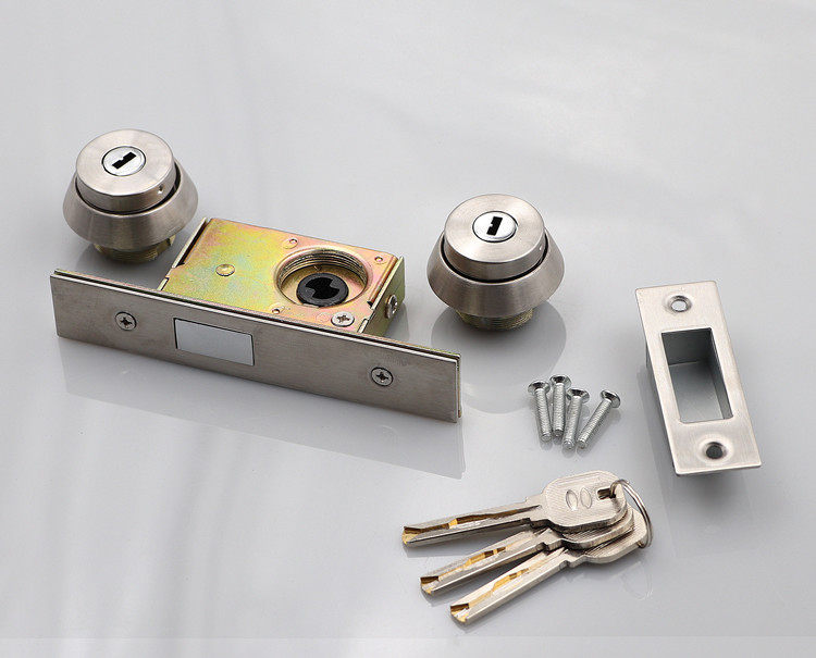 玫瑰金329双头地锁玻璃有框门地插锁不锈钢门平头锁木门圆头地锁