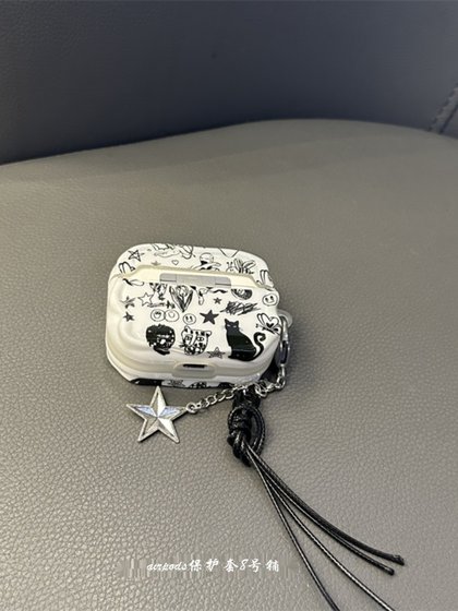 Apple Wireless Bluetooth AirPods에 적합한 INS Doodle Black Kitten 1/2 세대 헤드폰 보호 케이스 3 Generation Pro Shell Apple Wireless Bluetooth AirPods에 적합한 INS Doodle Black Kitten 1/2 세대 헤드폰 보호 케이스 3 Generation Pro Shell