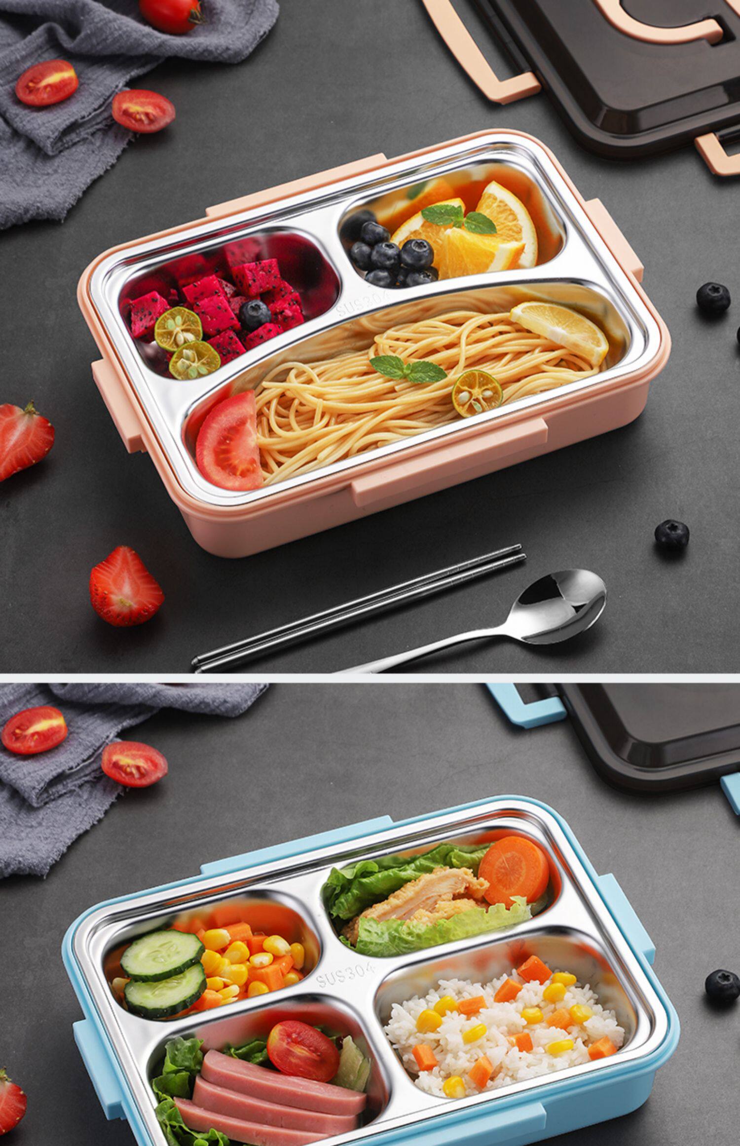 打饭分格饭盒不锈钢小学生高中生大号上班族分隔型轻便餐盒易清洗