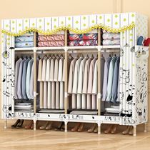 Simple wardrobe without door for rental room cloth wardrobe wooden sturdy durable Oxford cloth assembly wood solid wood corner