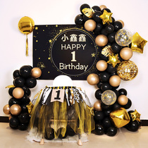First birthday decoration scene layout custom name baby hundred days childrens black gold theme boy party