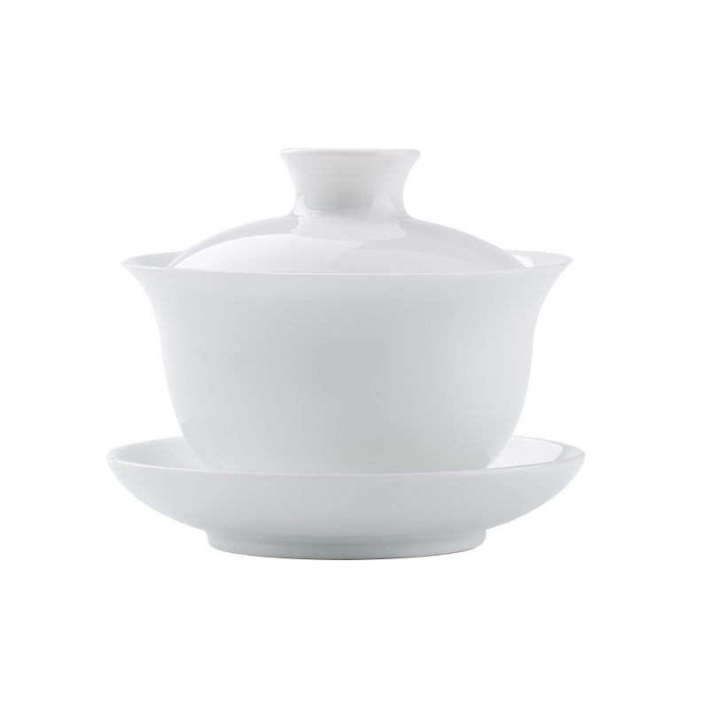 Jingdezhen up the fire which manual pure white porcelain tea tureen individual household ceramics large three cups to use