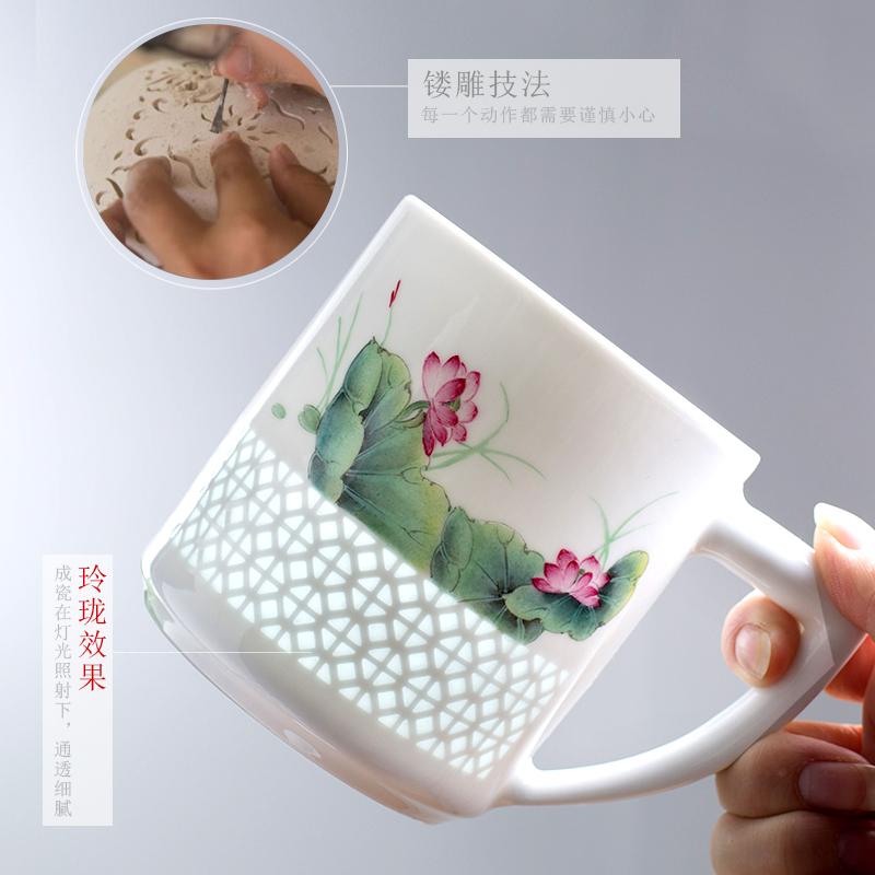 Jingdezhen up the fire which hand - made home office cup with cover and exquisite ceramic tea cups filter mugs
