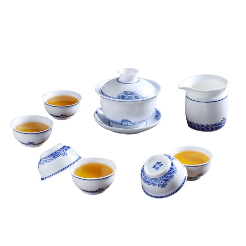 Jingdezhen up the fire which kung fu tea set a complete set of hand - made of ceramic tureen of blue and white porcelain teapot home outfit