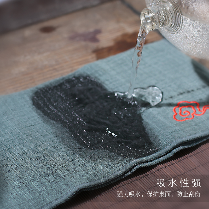 Absorbent cotton and linen household of Chinese style tea table cloth embroidery zen tea towel tea table cloth kung fu tea accessories