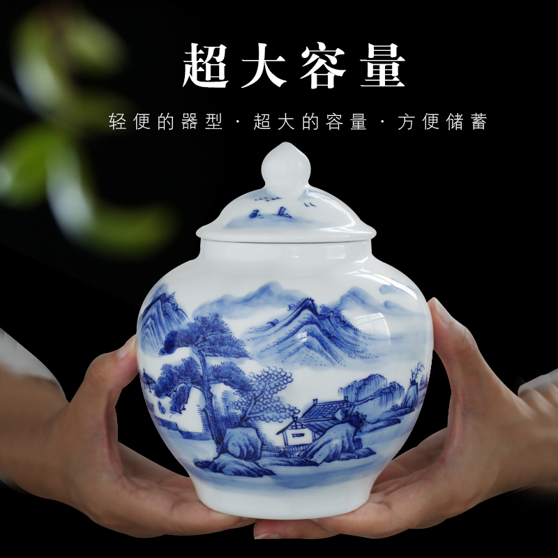 Jingdezhen up the fire which hand - made scenery of blue and white porcelain tea pot large general ceramic pot seal