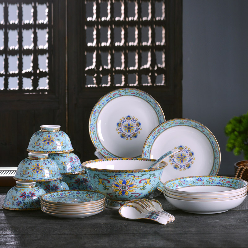 Jingdezhen up phnom penh enameled bowl which suits for Chinese style household ipads porcelain tableware rice bowl of the big rainbow such use deep food dish