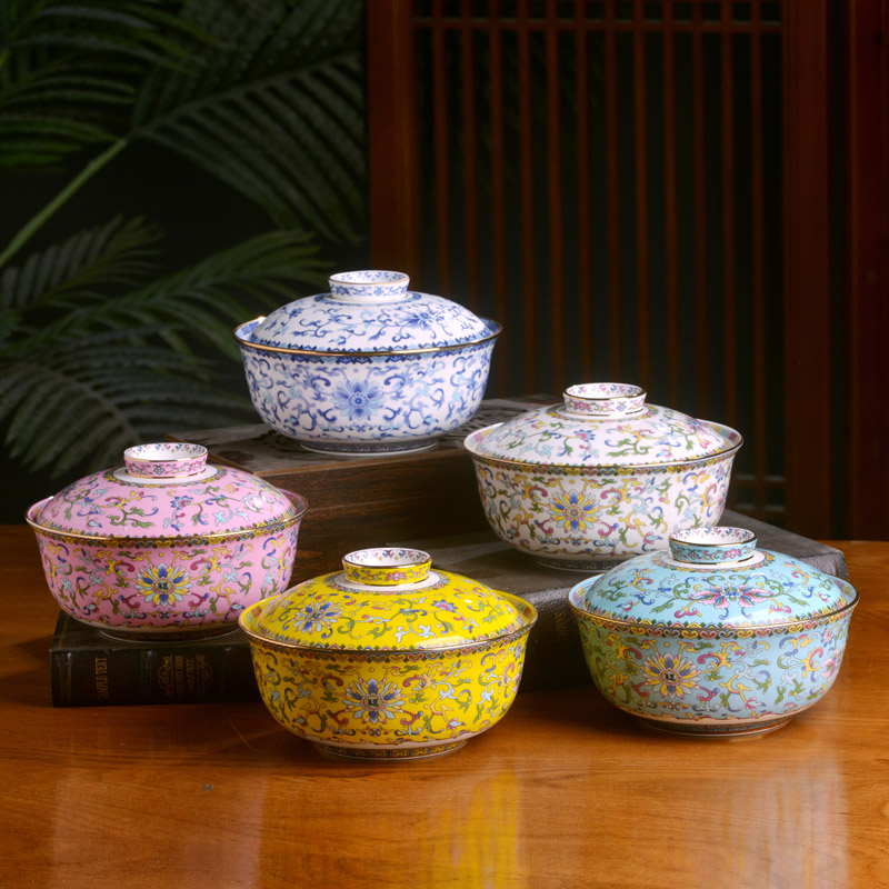 Jingdezhen porcelain enamel made pottery with cover mercifully rainbow such use Chinese style household porringer student canteen dormitory tableware bowls