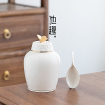 He Interesting Ceramic Tea Leaf Jars Seal Tank Upscale Tea Storage Tank With Teaspoon Large White Porcelain Storage Tea Jar Home