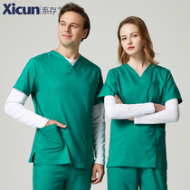 Tie up hand-washing clothes Operating room female doctor brush hands short-sleeved summer thin dental oral pet hospital overalls