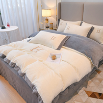 Winter milk velvet four-piece set double-sided velvet thickened warm non-slip anti-static flannel coral velvet bed sheet