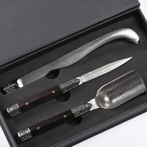 Household Puer tea knife Damascus three-piece set Tea needle Tea clip Tea spoon set Kung Fu tea set Tea ceremony spare parts