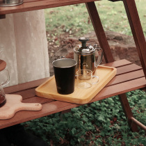 Outdoor portable solid wood tea tray Rectangular Beech food storage tray Picnic household Japanese tea tray