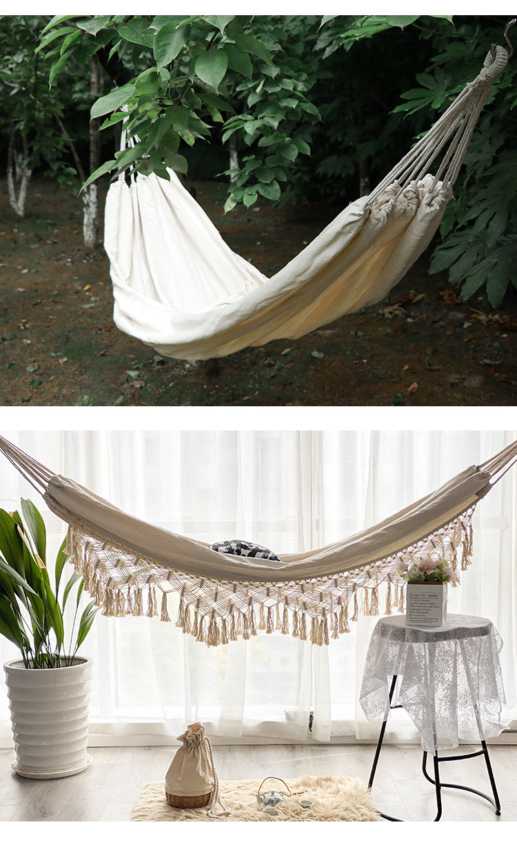 吊床户外秋千双人加厚帆布手工流苏侧翻摇床寝室学生房间吊网床