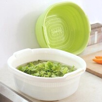 Capacity with handle washing basket washing vegetable basket washing Blue Oval two-layer plastic drain basket storage rack two-piece set