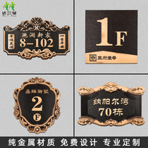 Villa house number custom home light luxury new Chinese style creative outdoor metal aluminum alloy antique copper relief high-end community last name number high-end residential retro house number custom home