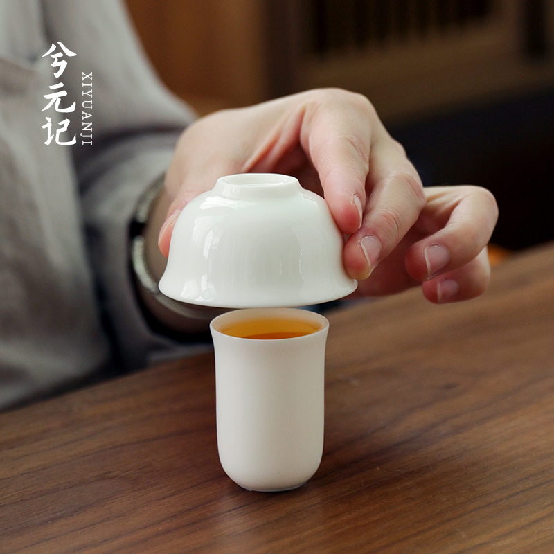 DeHua sheep jade porcelain smell cup set Pingming Cup personal white porcelain tea cup holder tea art Tea Tea Cup kung fu tea set