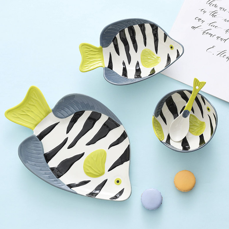 Ceramic dishes suit household tableware express cartoon children eat fruit bowl dish dish dish fish plate size