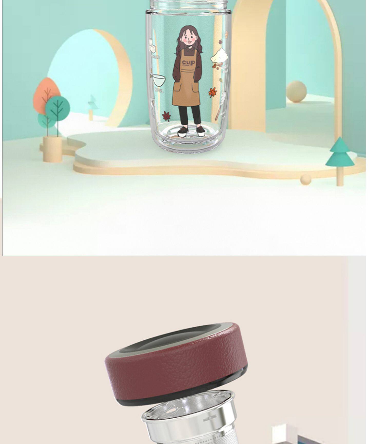 美国pursing普升手绘泡茶水杯子女时尚办公高端商务双层玻璃杯男