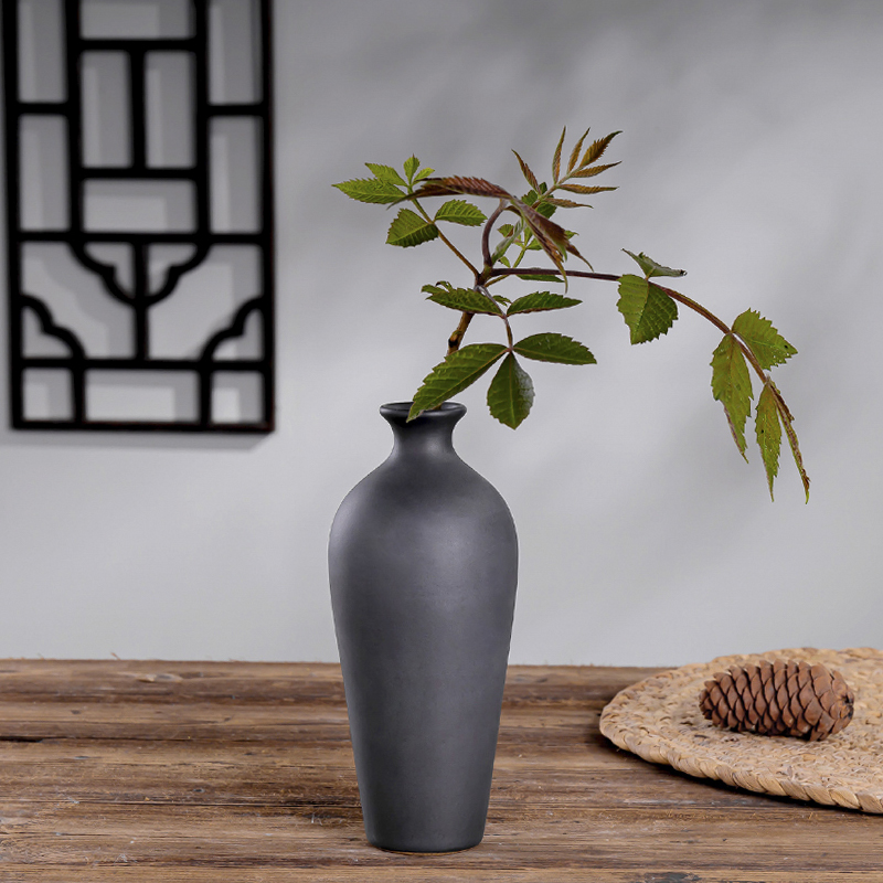 Zen ceramic vase sitting room place flower arranging new Chinese style mini black flowers, dried flowers, Japanese tea taking floral