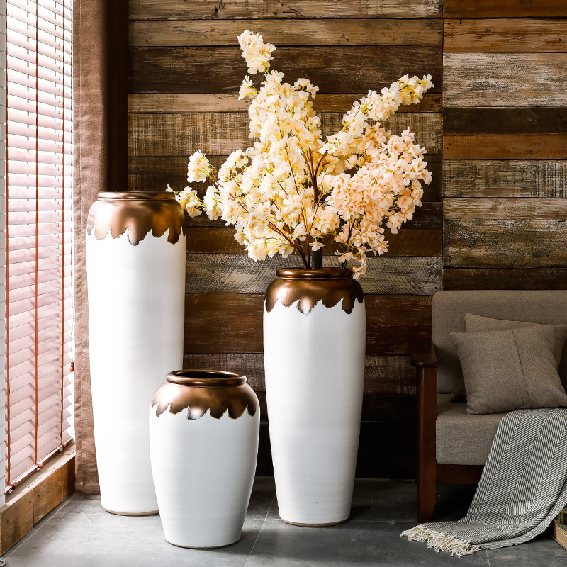 Vase furnishing articles sitting room of I and contracted flower arranging ground large European flower POTS of gold glaze decoration villa garden