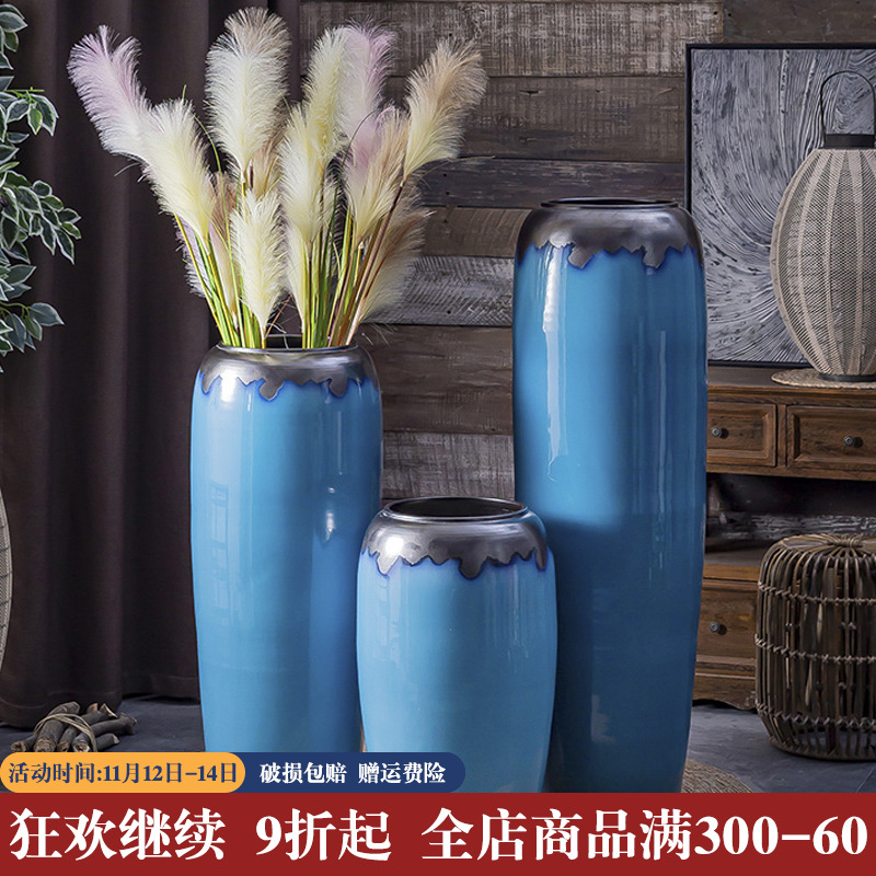 European large ground vase sitting room dry flower arranging flowers ceramic big furnishing articles American hotel household light key-2 luxury decoration