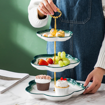 Pastry plate dessert plate Ceramic double skewer plate creative Nordic dessert table afternoon tea fruit plate cake rack