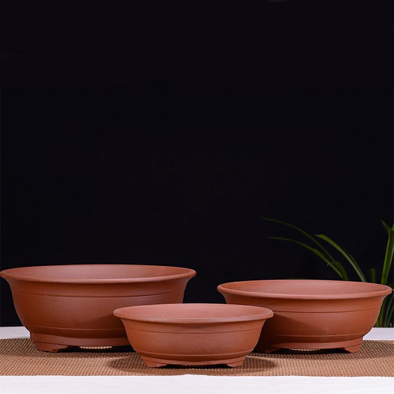 Yixing purple sand three - piece orchid basin clivia ceramic flower pot basin balcony indoor flower pot bonsai pot round bowl