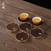 Ebony Teacup mat Tea ceremony Zen tea ceremony Solid wood round household Kung Fu tea set Teapot insulation mat Anti-scalding accessories