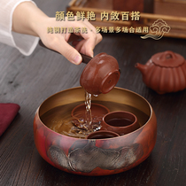 Home Tea Bapter Large Number Handmade Pure Copper Pen Wash Tea Vat Spittoon Built Water Teacup Tea Bowl Containing Basin Tea Set Accessories
