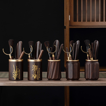 Tea Aisle Six Gentlemen Suit Black Sandalwood Solid Wood Tea Cup Mat Utilita Tea Accessories Large Full Tea Clip Tea Knife Tea Spoon Tweezers